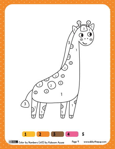 Giraffe Color By Numbers 1 4 Coloring Page